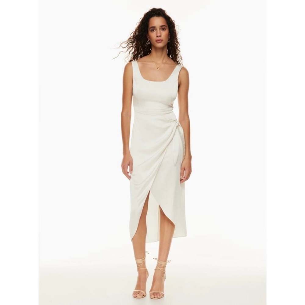 Aritzia Wilfred Saturn Midi Dress Cream Ivory White Wrap Tie Sleeveless Size 6